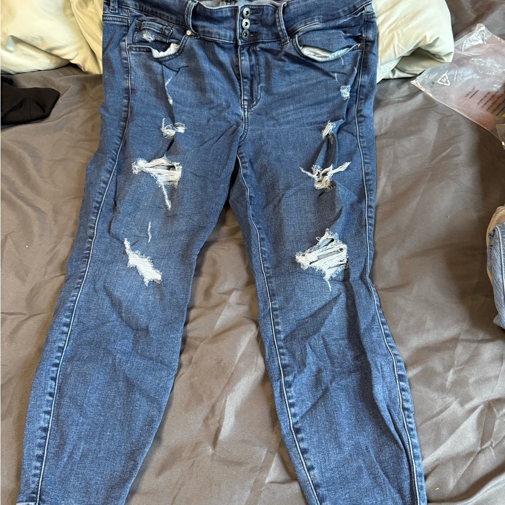Torrid Distressed Blue Skinny Jeans
